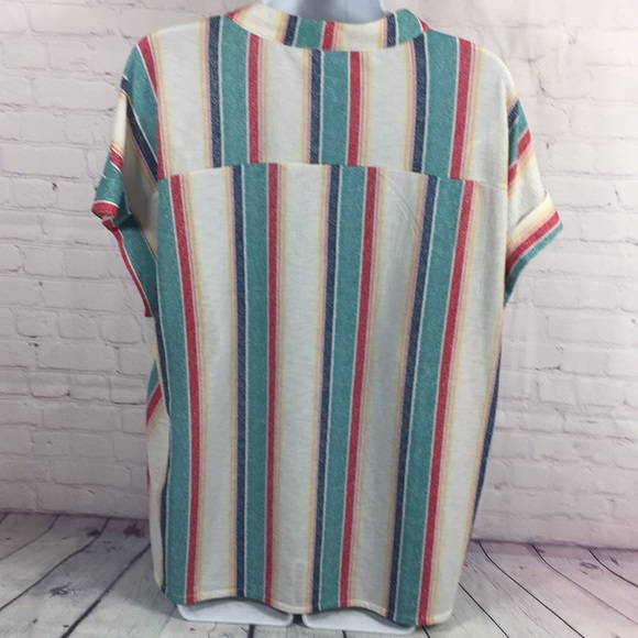 Cure Striped V Neck Short Sleeve Top Size 1XL - Picture 4 of 8